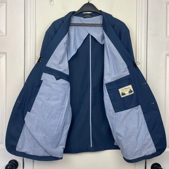 VTG LL Bean Travel Blazer Chore Field Jacket 50L Tall Cotton Canvas Coolmax Blue - Picture 6 of 15